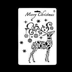 White Christmas Theme Plastic Drawing Painting Stencils Templates, Square, Reindeer Pattern, White, 25.9x17.2cm