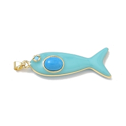 Turquoise Ocean Dyed Synthetic Turquoise Pendants, Brass Enamel Fish Charms, Real 18K Gold Plated, Long-Lasting Plated, Rack Plating, Lead Free & Cadmium Free, Turquoise, 44x15x8.5mm, Hole: 5x3mm