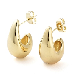 Real 18K Gold Plated Brass Teardrop Stud Earrings, Half Hoop Earrings for Women, Real 18K Gold Plated, 14x9.5mm