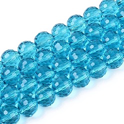 Темно-Голубой Прозрачные стеклянные бусины, граненый (96 граней), круглые, глубокое синее небо, 8 мм, отверстие : 1 мм, около 68~70 шт / нитка, 20.47~21.06 дюйм (52~53.5 см)