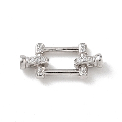 Plaqué Platine Véritable 925 fermoirs déployants en argent sterling avec micro pavés de zircone cubique transparents, rectangle, crémaillère plaquage, plaqué longue durée, Platine plaqué, 21mm