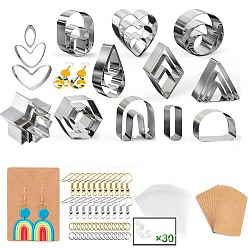 Mixed Color DIY Teardrop/Rhombus/Hexagon Shape Dangle Earring Kits, including Stainless Steel Clay Cutters, Earring Hooks, Jump Ring, Paper Display Card, OPP Bag, Ear Nuts, Mixed Color, 180x110x26mm