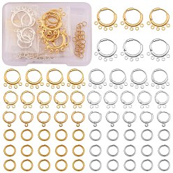 Golden & Silver 12Pcs 6 Style Brass Leverback & 4Pcs 2 Color Hoop Earring Findings, with Horizontal Loop and 60Pcs Jump Rings, Golden & Silver, 14~18.5x11~18x1.5~2mm, Hole: 1~1.5mm, Pin: 0.5~1mm, 2Pcs/style