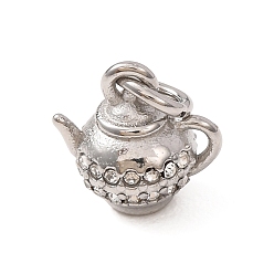 Stainless Steel Color 304 Stainless Steel Rhinestone Pendants, Teapot Charms, Stainless Steel Color, 11.5x11.5x8.5mm, Hole: 4mm