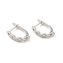 Platinum Cross Chain Shape Rack Plating Brass Hoop Earring Findings, with Latch Back Closure and Horizontal Loop, Long-Lasting Plated, Cadmium Free & Lead Free, Platinum, 20.5x13x3mm, Hole: 1.4mm, Pin: 0.9mm
