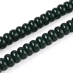 Темно-Зеленый Непрозрачные с напылением стеклянные бусины, рондель, темно-зеленый, 8~8.5x4.5~5 мм, отверстие : 1.2 мм, около 75~77 шт / нитка, 14.96 дюйм (38 см)