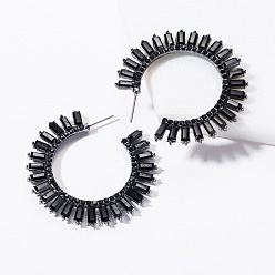 black Radiant Acrylic Inlaid Diamond Earrings - Simple, European and American Style.