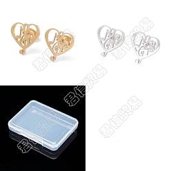 Golden & Stainless Steel Color 10 Pairs 2 Colors Heart with Musical Note 304 Stainless Steel Stud Earrings for Women, Golden & Stainless Steel Color, 13x12.5mm, Pin: 0.7mm, 5pairs/color