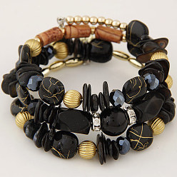 [Black]_110603193 Boho Multi-layered Stone and Shell Beaded Wrap Bracelet for Women