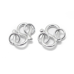 Platinum Rhodium Plated 925 Sterling Silver S-Hook Clasps, with 925 Stamp, Platinum, 12x8x1.8mm, Hole: 3mm