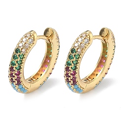 Разноцветный Латунные микро проложить серьги обруча кубического циркония, без кадмия и без свинца, долговечный, стойки покрытие, реальный 18 k позолоченный, красочный, 16.5x17x3.5 мм