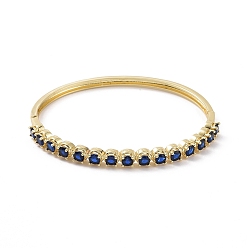 Marine Blue Cubic Zirconia Hinged Bangle, Golden Brass Jewelry for Women, Marine Blue, Inner Diameter: 2-3/8 inch(6.05cm)