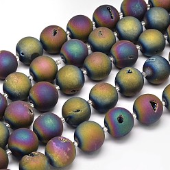 Multi-color Plated Round Electroplated Natural Druzy Geode Quartz Crystal Beads Strands, Multi-color Plated, 20mm, Hole: 1mm, about 18pcs/strand, 16 inch
