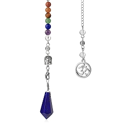 Lapis Lazuli Natural Lapis Lazuli Dowsing Pendulum Big Pendants, with Platinum Plated Brass Findings, Cone Charm, 230mm