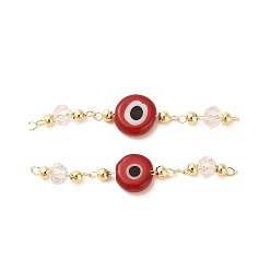 FireBrick Handmade Evil Eye Lampwork with Glass Handmade Beaded Links Connectors, with Rack Plating Real 18K Gold Plated Brass Findings, FireBrick, 36mm, Hole: 1mm