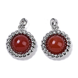 Красный Агат Латунь с подвесками из драгоценных камней, плоско-круглые, 20.5x17x6.5 мм, отверстие : 4x2 мм