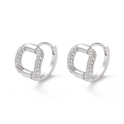 Real Platinum Plated Brass Micro Pave Cubic Zirconia Hoop Earrings, Hollow Square, Real Platinum Plated, 13.5x11mm