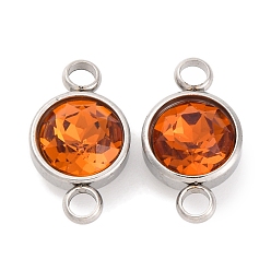 Нержавеющая Сталь Цвет K9 подвески для стеклянных разъемов, граненые плоские круглые 304 звенья из нержавеющей стали, топаз, цвет нержавеющей стали, 17.5x10x6.5 мм, отверстие : 2.5 мм