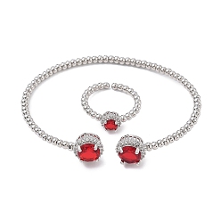 (123L) Белый крем непрозрачный блеск Круглые латунные браслеты-манжеты и кольца с микропаве из кубического циркония для женщин, стойки покрытие, платина, огнеупорный кирпич, браслет: 3~10.5ширина мм, внутренний диаметр: 50x57 мм