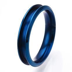 Blue 201 Stainless Steel Grooved Finger Ring for Women, Blue, Inner Diameter: 16mm, Wide: 4mm