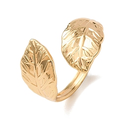 Golden 304 Stainless Steel Cuff Open Rings, Leaf, Ion Plating(IP), Golden, US Size 8 1/2(18.5mm)