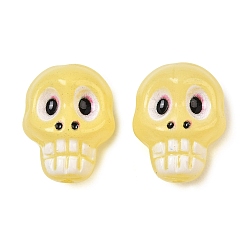 Gelb Bedruckte Backfarbe, undurchsichtige Glasperlen, Schädel, Gelb, 20x15x13 mm, Bohrung: 1.6 mm