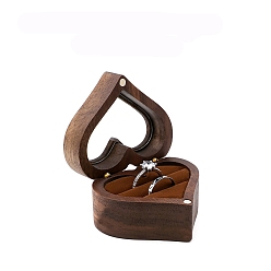Sienna Wooden Love Heart Ring Storage Boxes, with Magnetic Clasps & Velvet Inside, Sienna, 6.5x6x3.5cm