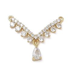 Golden Messing Micro Pave klare Zirkonia Kronleuchter Komponente Links, V-Form mit Tropfen, golden, 22x26.5x4 mm, Bohrung: 1.2 mm