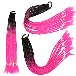 Deep Pink High Temperature Wigs, Gradient Braided Long Hair Extensions, Ponytail Holder for Women Girls, Deep Pink, 600mm, 50pcs/box