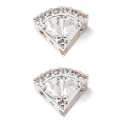 Посеребрённый Латунные микро проложить кубического циркония бусы, вентилятор, 925 серебро покрытием, 10x11.5x5.5 мм, отверстие : 1.6 мм