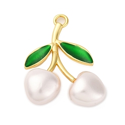 Желтая Старая Ткань  Подвески из латуни, зеленой эмали и пластика с вишней, фруктовые прелести, реальный 18 k позолоченный, стойки покрытие, долговечный, без кадмия и без свинца, старое кружево, 41.5x32.5x11.5 мм, отверстие : 3x3.5 мм