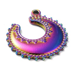 Rainbow Color Ion Plating(IP) 304 Stainless Steel Pendants, Double Horn/Crescent Moon Charm, Rainbow Color, 27x24x2.5mm, Hole: 2mm