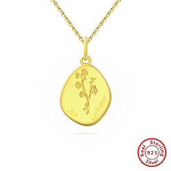 Real 14K Gold Plated Birth Flower Style 925 Sterling Silver Pendant Necklaces, Real 14K Gold Plated, 17.91 inch(45.5cm)