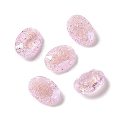 Light Rose Crackle Moonlight Style Glass Rhinestone Cabochons, Flat Back & Back Plated, Oval, Light Rose, 14x10x5.5mm
