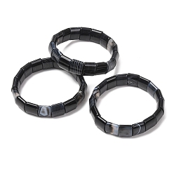 Black Square Natural Black Agate(Dyed & Heated) Beaded Stretch Bracelets for Women Men, Black, Inner Diameter: 2.30 inch(5.85cm)