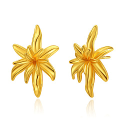 KE0390 Irregular 18K Gold-plated Brass Metal Texture Earrings - 3D Flower Studs