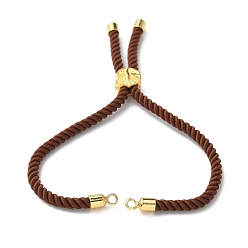 Коричневый Изготовление браслетов из хлопка, с латунной фурнитурой , плоские круглые с дерева жизни, реальный 18 k позолоченный, кофе, 8-5/8 дюйм (22 см), отверстие : 2 мм