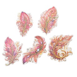 Pink 5Pcs 5 Styles Feather Waterproof PET Stickers Sets, Adhesive Decals for DIY Scrapbooking, Photo Album Decoration, Pink, 93~120x62~85x0.2mm, 1pc/style