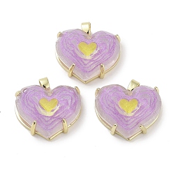 Фиолетовый Подвески из граненой смолы из настоящей позолоченной латуни с паве, блестящие подвески в виде сердечек, долговечный, без кадмия и без свинца, фиолетовые, 18 мм, отверстие : 16.5x18.5x9.5 мм