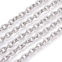 Stainless Steel Color 304 Stainless Steel Cable Chains, Unwelded, Oval, Stainless Steel Color, 8x6x1.5mm