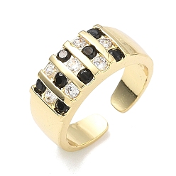 Черный Открытые кольца манжеты из латуни с микропаве и кубическим цирконием, без кадмия и без свинца, долговечный, стойки покрытие, реальный 18 k позолоченный, чёрные, 8 мм, размер США 6 (16.5 мм)