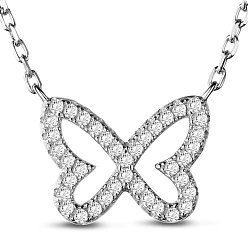 Platinum TINYSAND Rhodium Plated 925 Sterling Silver Cubic Zirconia Wings of Butterfly Necklace, Platinum, 17.12 inch
