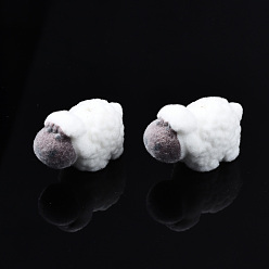 White Flocky Plastic Beads, Half Drilled, Sheep, White, 15.5x23x12mm, Half Hole: 1mm