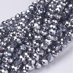 Silver Plated Electroplate Glass Beads Strands, Faceted, Rondelle, Silver Plated, 10x7mm, Hole: 1mm, about 70~72pcs/strand, 18 inch