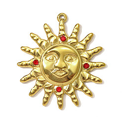 Настоящее золото 18K 304 подвески из нержавеющей стали, солнечные чары, ионное покрытие (ip), реальный 18 k позолоченный, 37x34 мм