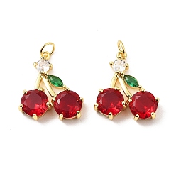 Разноцветный Черри латуни микро проложить Цирконом подвески, с целью перехода в кольце, стойки покрытие, реальный 18 k позолоченный, без свинца и без кадмия, долговечный, красочный, 22x18.5x5.5 мм, отверстие : 3.3 мм