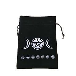 Black Velvet Jewelry Pouches, Drawstring Bags with Moon Pattern, Black, 18x13cm