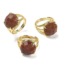 Камень с Пылевым Золотом Латунные манжеты с открытыми кольцами, с синтетическим Голдстоун, круглые, граненые, стойки покрытие, долговечный, золотые, 18 мм