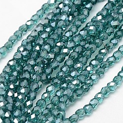 Dark Cyan Electroplate Glass Beads Strands, Half Plated, Faceted, Cube, Dark Cyan, 4x4x4mm, Hole: 1mm, about 100pcs/strand, 15.7 inch