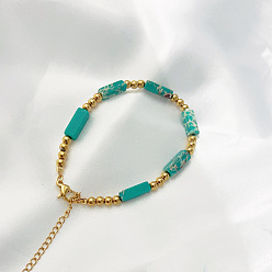 Имперская яшма Браслеты из бисера из синтетической императорской яшмы из нержавеющей стали ручной работы во французском стиле для женщин, 6-3/4 дюйм (17 см)